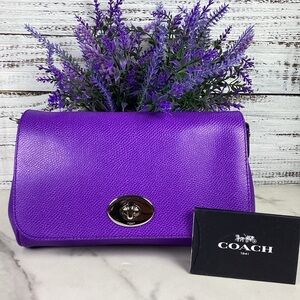 Coach F34604 Hand Shoulder‎ Bag Clutch Vibrant Purple Satchel Purse guc